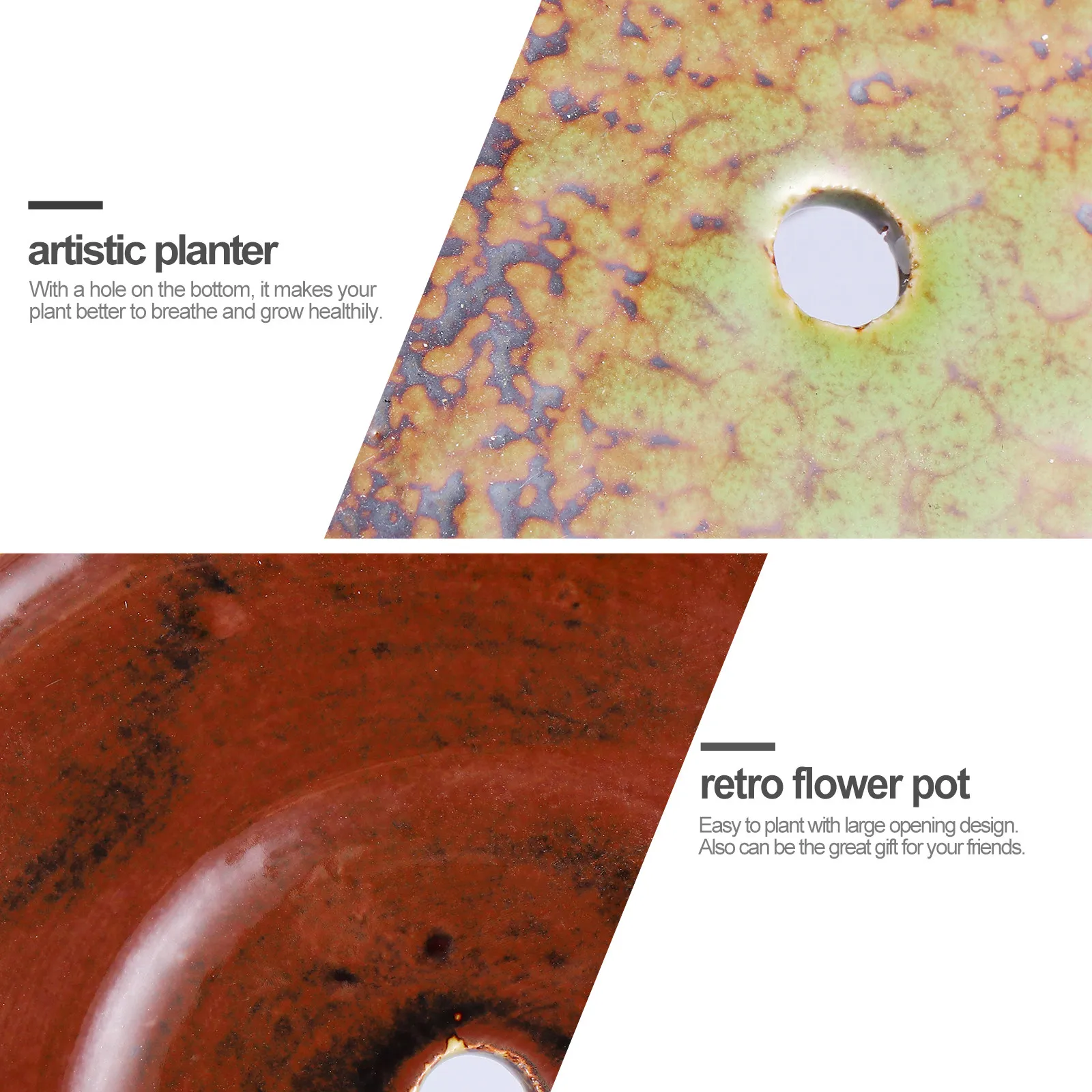 

Retro Flower Pot Ceramic Succulent Planter with Drainage Hole Artistic Home Garden Decor Creative Planting Container for Office