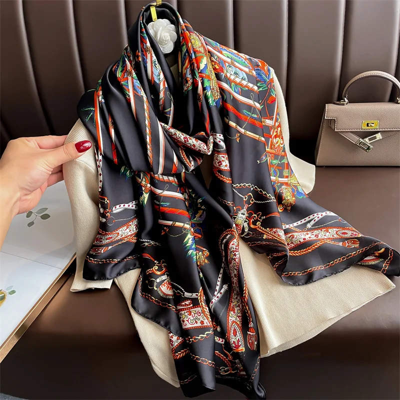 New 180 * 88cm Classic Silk Scarf for Women's Messy Office Women's Big Fashion Printed Beach Headscarf Shawl Scarf 2025