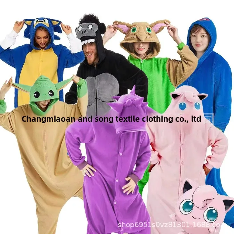 Otoño Invierno nuevo Sonic Yoda pijamas de una pieza de animales de dibujos animados franela pareja ropa de hogar para padres e hijos ropa de hogar fantasmal
