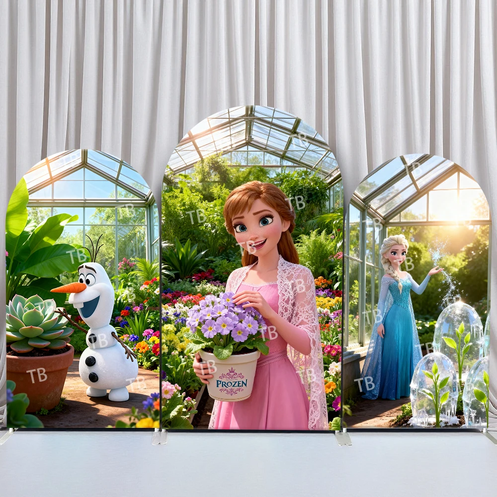 

TB Frozen Arch Backdrop Cover Birthday & Baby Shower Greenhouse Garden Theme with Elsa Anna Olaf for Kids Photo Booth