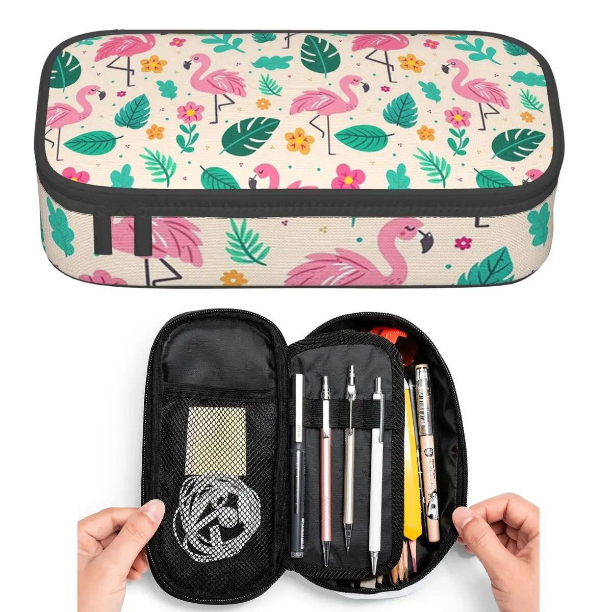

Pink Flamingo And Tropical Palm Pattern Pencil Cases for Student Pen Box Pencil Bag Big Capacity Pencil Pouch Pen Holder