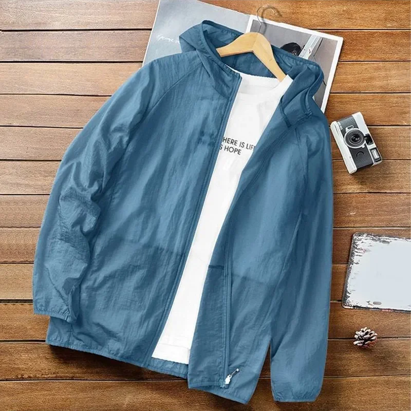 Casual Sunscreen Clothing Loose Hooded Outwear Summer Sunscreen Jacket for Men Men\'s Quick Dry Sun Protection Skin Coats