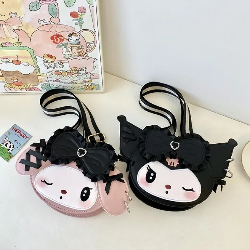 MBTI Cute Kuromi Shoulder Bag for Women Bow Sweet Kawaii Pu Leather Small Crossbody Bag Fashion Casual All-match Female Handbag