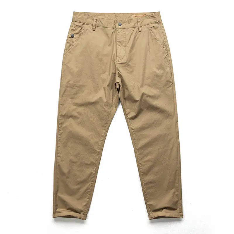 Men's Lightweight Quick-Dry Fine Canvas Slim Fit Straight-Leg Casual Pants Japanese Retro Style Summer Workwear Chino Trousers