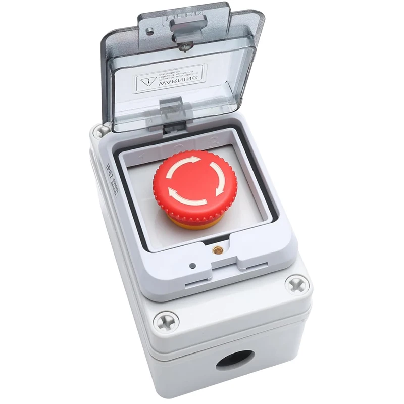 E-Stop IP67 Button Switch Outdoor Waterproof Box Red Button Emergency Stop with Protective Cover Anti-misoperation Switch Box