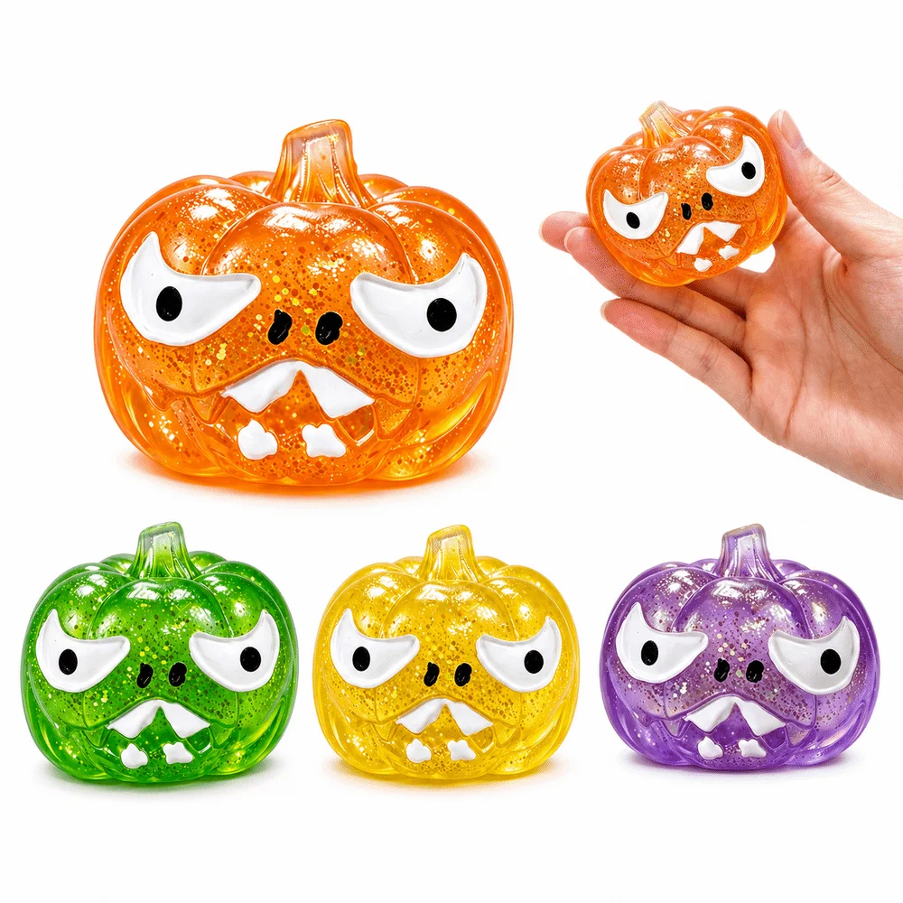 Devil Pumpkin Halloween Dumplings Squeeze Toy Transparent Glitter TPR Stress Relief Sensory Ball Slow Rebound