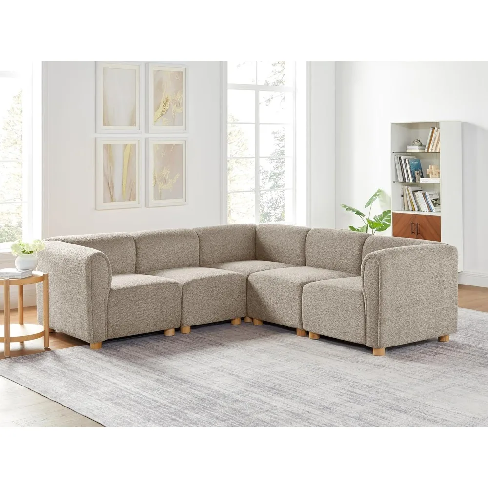 Oversized Modular Sectional Sofa Set, Extra Large L-Shaped Corner Couch for Living Room, 90 Inches Wide, 5 Seats, Boucle Fabric