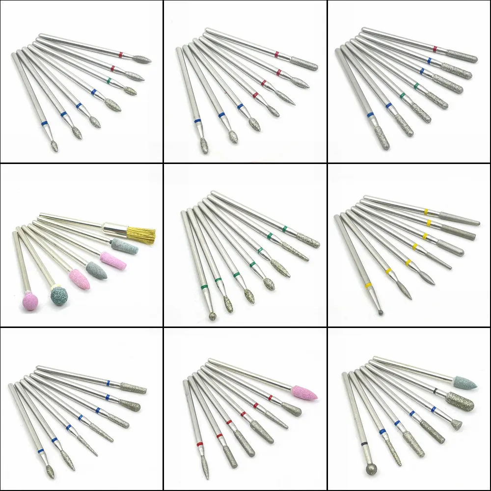 7pcs Diamond Grinding Bur Drill Bits Sets Dental Grinding Dental Diamond Polishing Burs 2.35mm Shankk