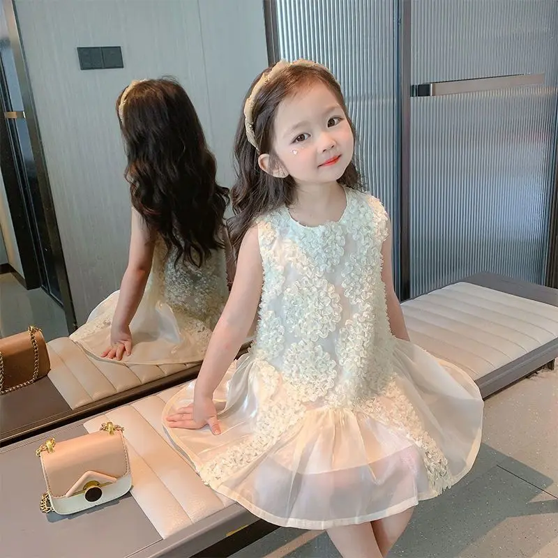 

2-8 Years Girls Summer Dress Children Girl Princess Dress Kids Sleeveless Mesh Dresses for Girls Toddler Baby Girl's Outfits