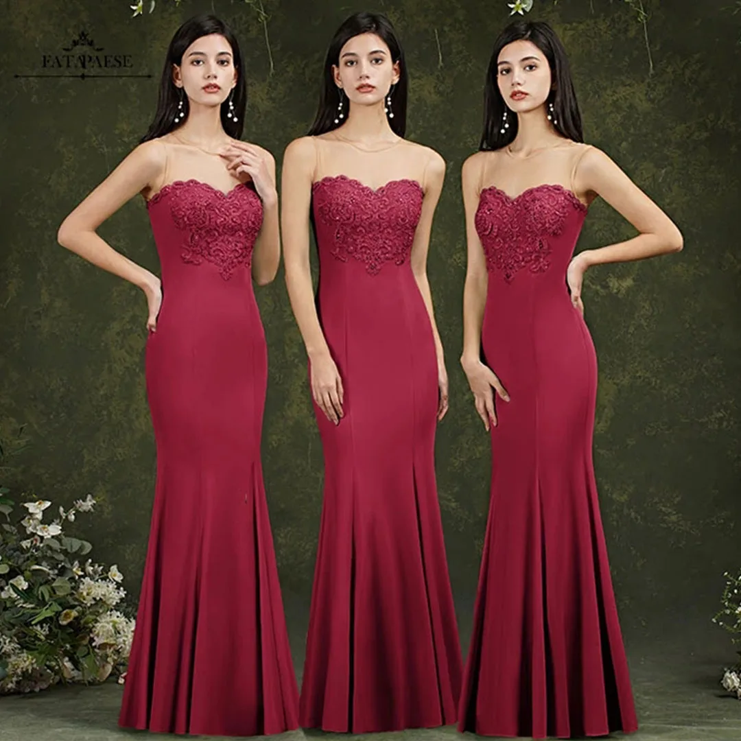 FATAPAESE Bridesmaid Dress Satin Summer Elegant Floor Length Mermaid Gown For Women vestidos de fiesta Paert Dresses For Wedding