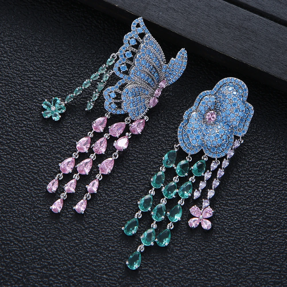 Luxurious irregular butterfly flower female waterdrop earrings, set with cubic zirconia crystal Dubai UAE earrings A0061