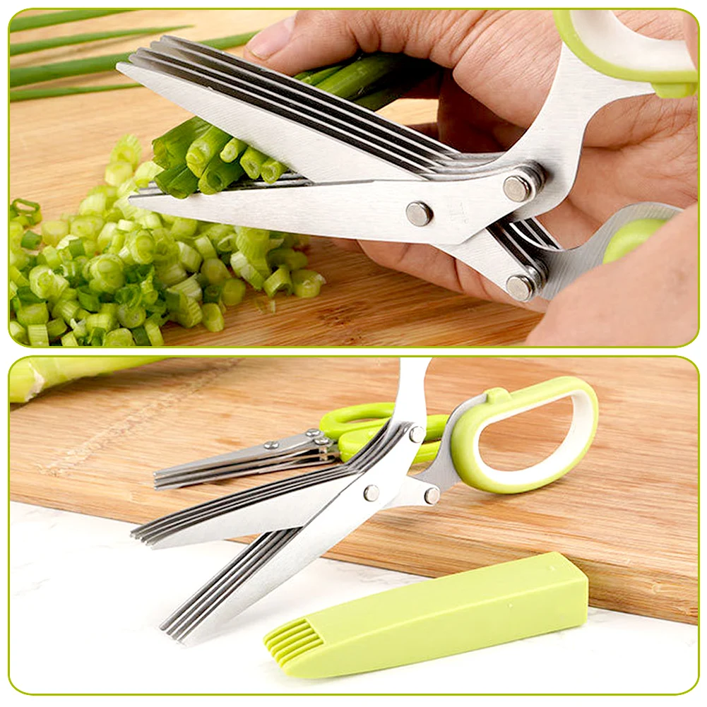 5-layer Herb Scissors Multifunctional Multi Layers Stainless Steel Knives Kitchen Scissors Scallion Cutter Kitchen Accessories