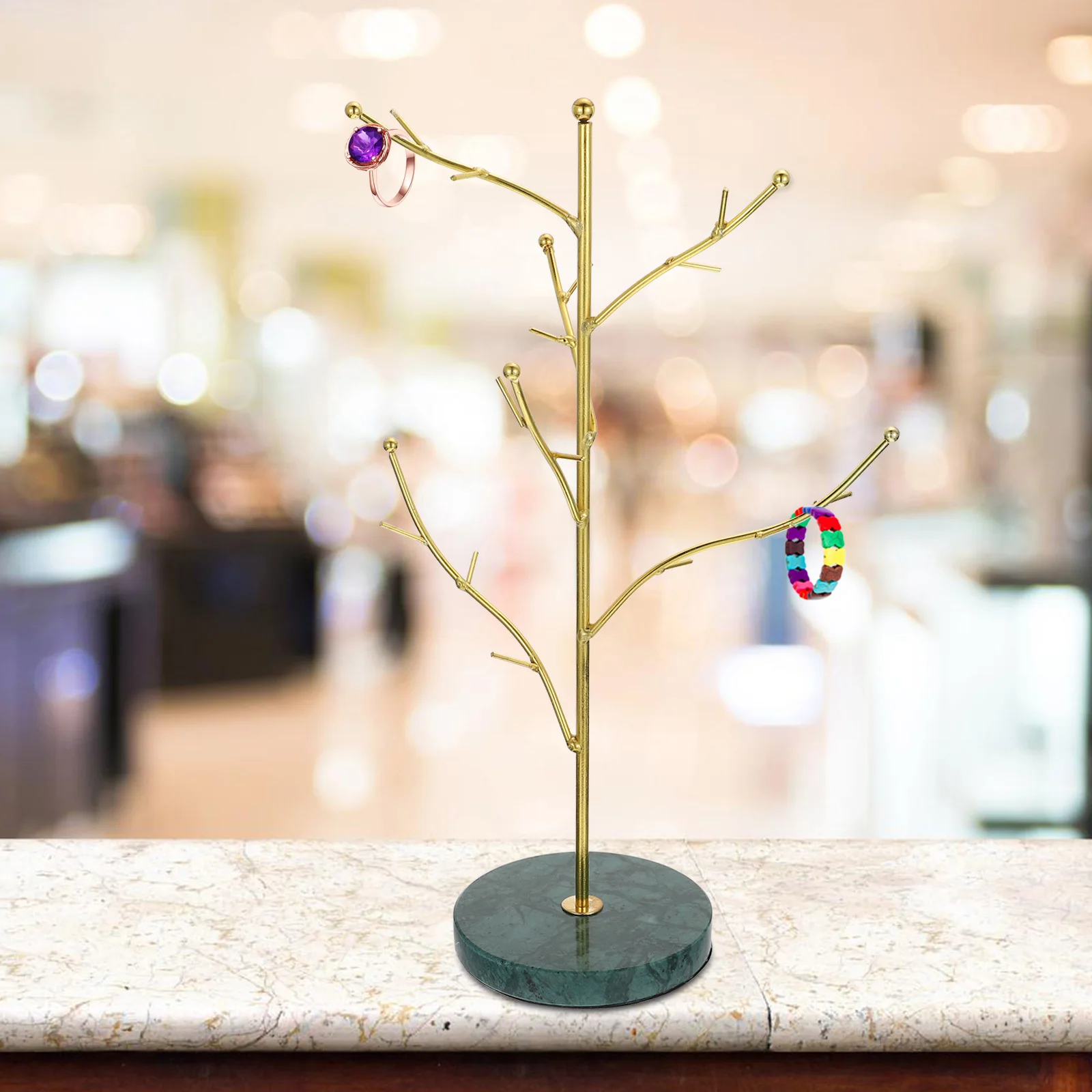 1Pcs Marble Jewelry Hanging Tree Alloy Rack Unique Design Jewelry Organizer Decorative Stand for Home Office Display