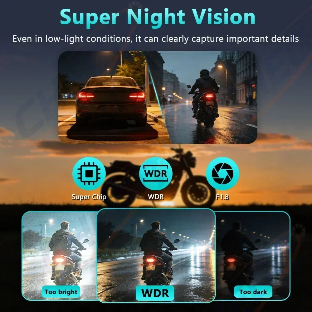 2K HD Motorcycle Dashcam Waterproof IP66 with WiFi & App Outdoor Riding Recorder for Motorbike Accessories view 3