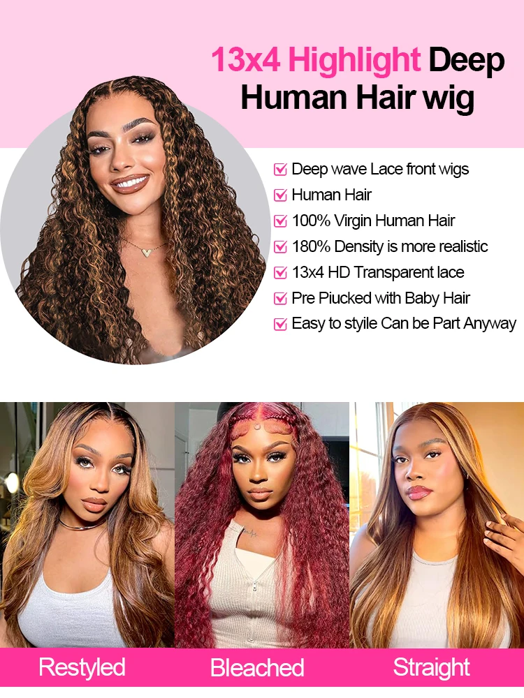 تسليط الضوء على أومبير قبل قطع شعر مستعار غلويليس ارتداء والذهاب مجعد 100% شعر الإنسان موجة عميقة الباروكات الأمامية 13x4 13x6 HD الدانتيل الباروكات الأمامية