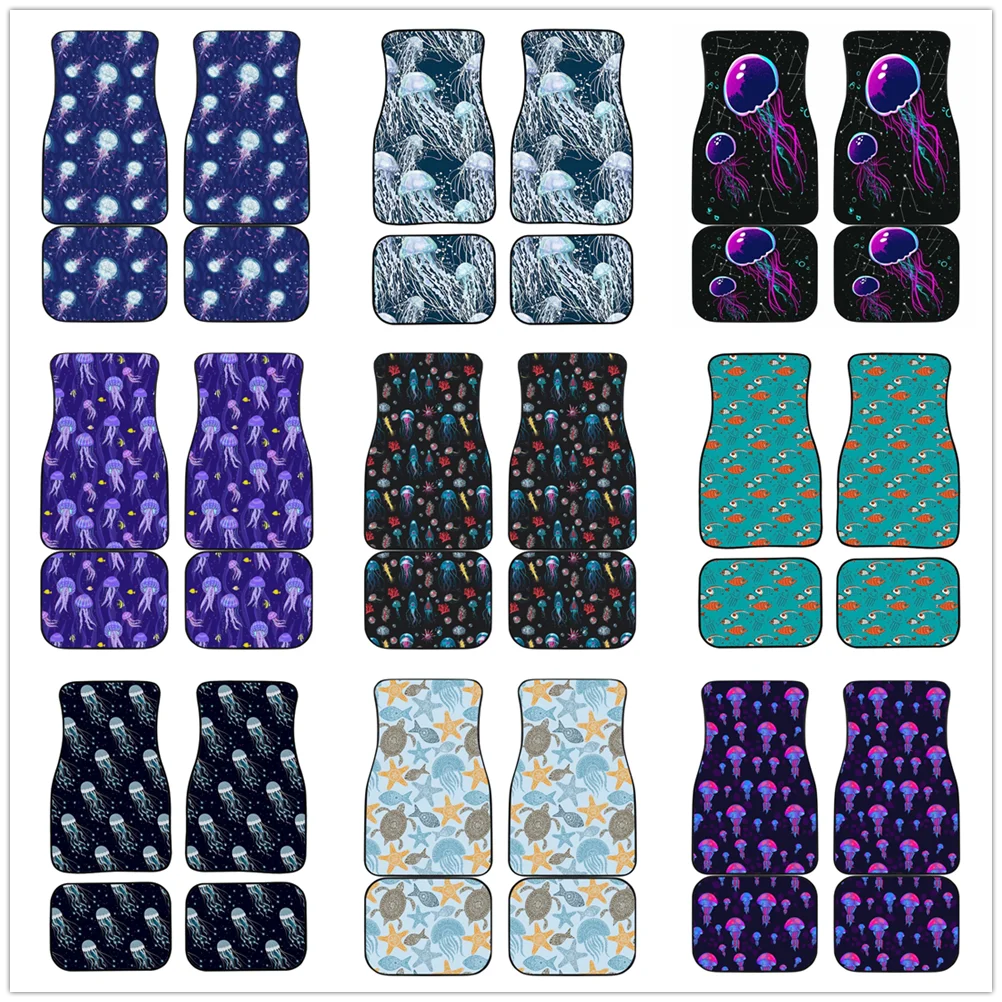 

Watercolor Jellyfish Pattern Print All Protective Car Floor Mats Heavy Carpet Front And Rear Full Set 4PCs Pack For Car SUV