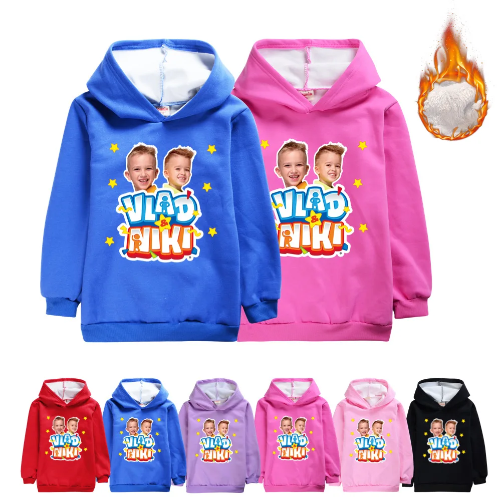 

New Kids Fall Keep Warm Hooded Sweatshirt Vlad and Niki Children Winter Clothing Boys Plus Velvet Sweater Fleece Clothes