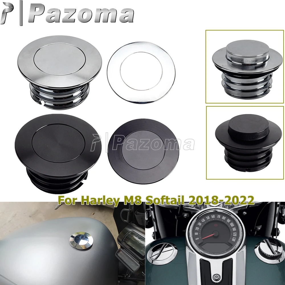 Motorcycle Fuel Oil  Left Tank Cover Push Pop-up Gas Cap For Harley Softail Deluxe Fat Boy Slim Low Rider Sport Glide 2018-2021