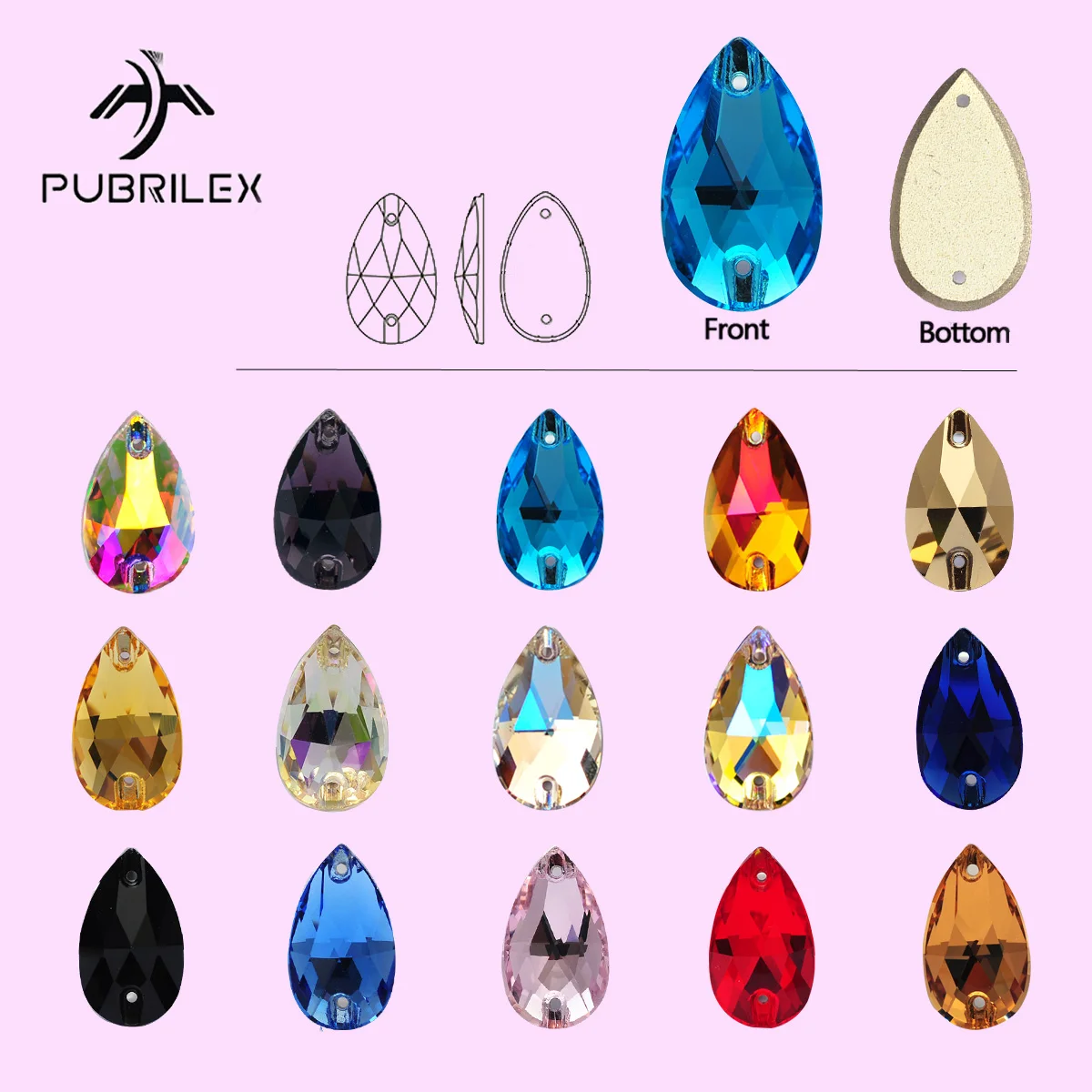 

PUBRILEX Wholesale Glass K9 Drop Edges with Chamfers Crystal Glitter Sew On Rhinestones For DIY Garment Dress Clothes