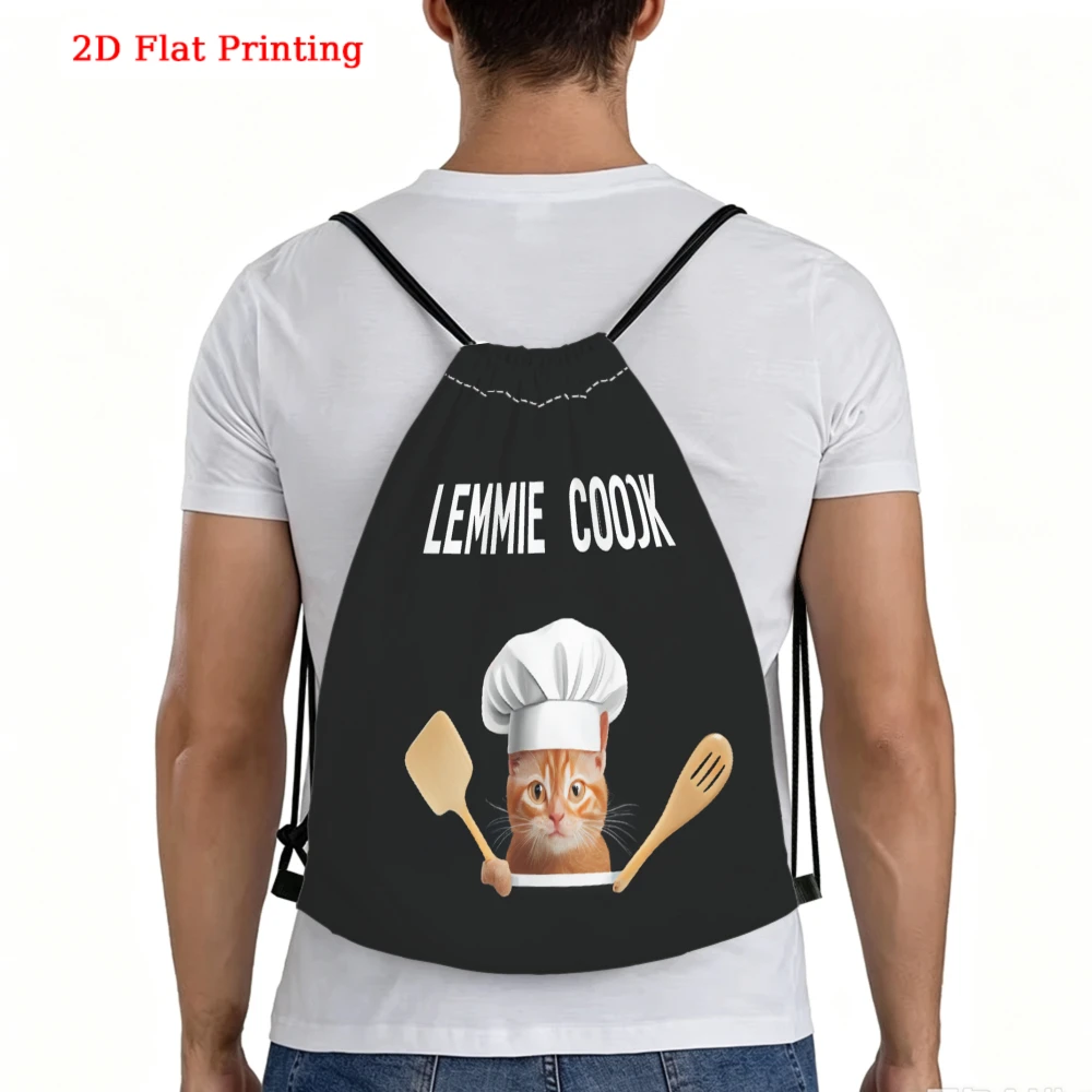 Cute Cartoon Cat, Drawstring Backpack, 2D Flat Printing Chef Cat Pattern, Gym Sports Bag, Outdoor Travel Drawstring Pack