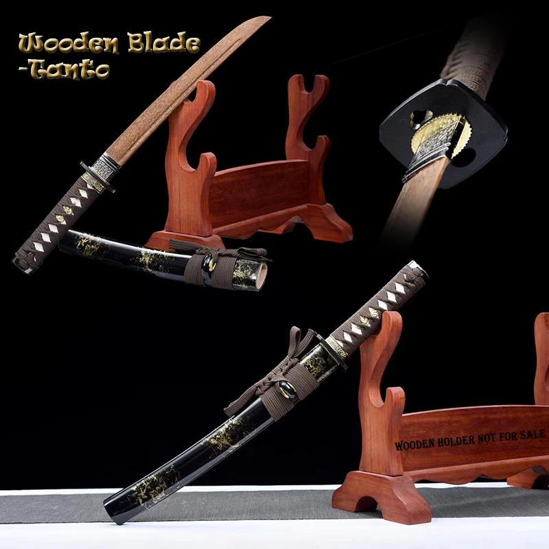 Custom-made Wooden Sword, Iaito Training Sword Small for Children Used, Japanese Tanto, HomeDecor, No Sharp, Type E, Iron Tsuba,