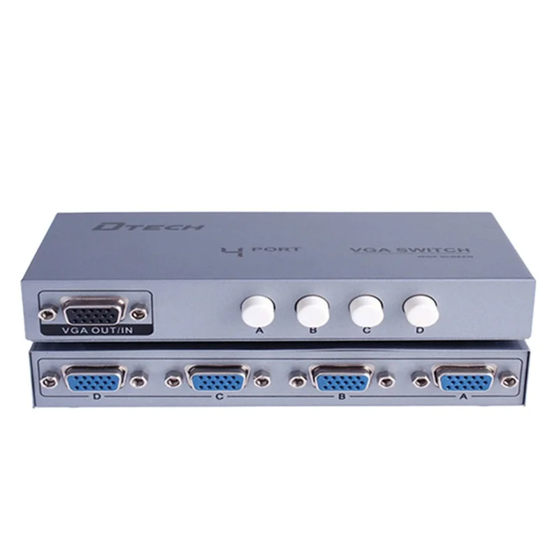 2PCS DTECH Professional R&D Resolution 2560X1600@60Hz 4 In 1 Out VGA Video Splitter Switch For DDC