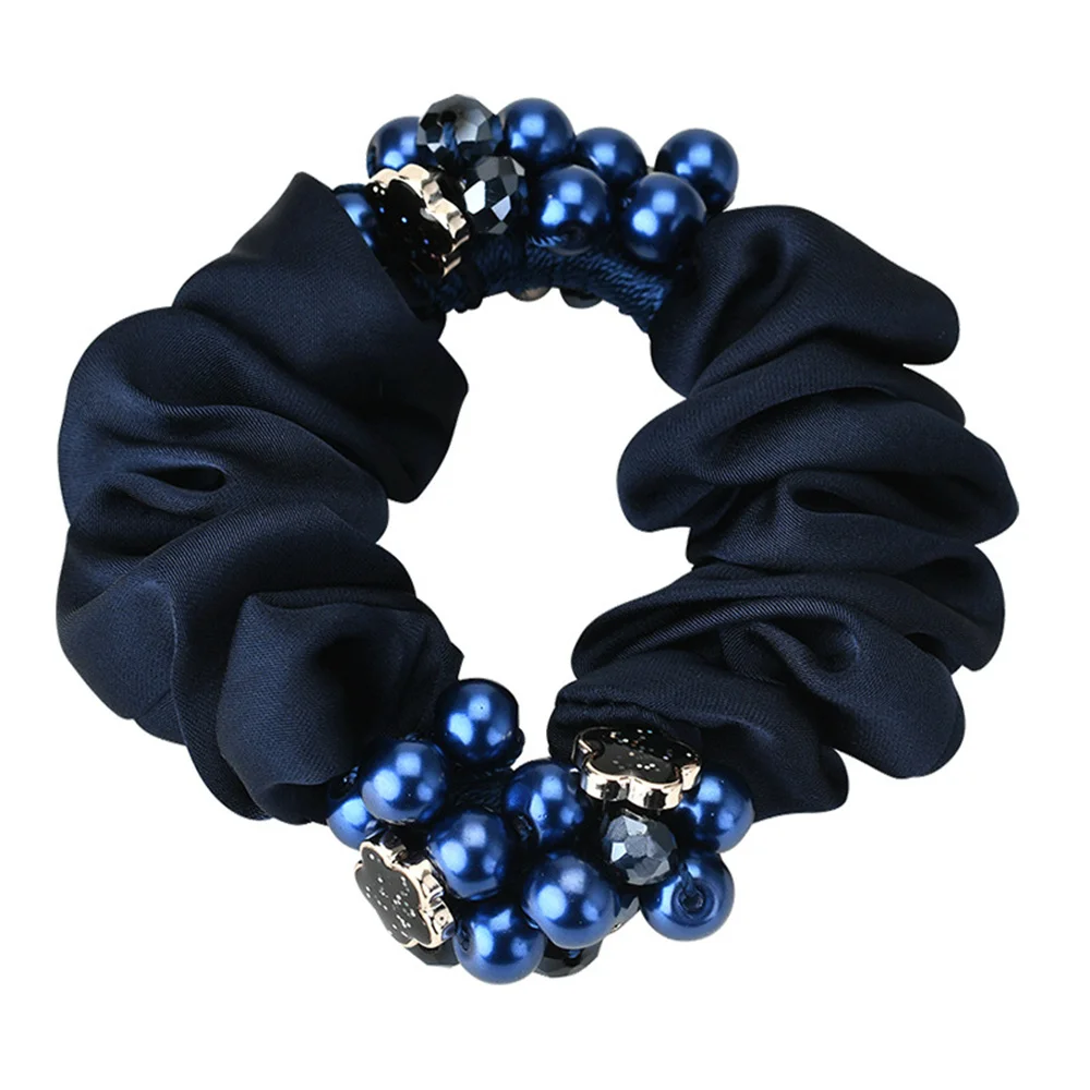 Hand Woven Elegant Ladies Pearl Flower Hair Tie Women Crystal Fabric Hair Rope Adult Ponytail Holder Hair Accessories