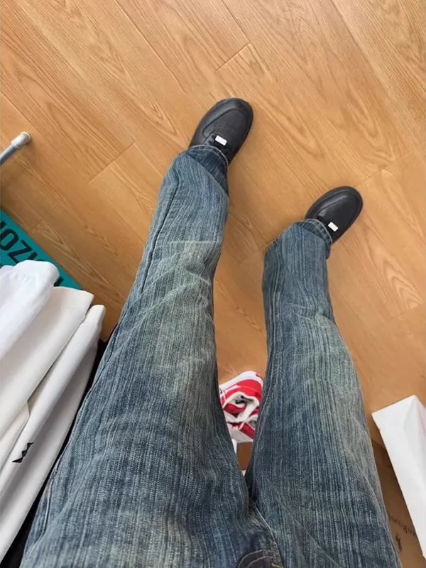 

Мужские джинсы в стиле ретро, синие, из денима, американского кроя, прямые, слегка расклешенные, с эффектом бамбуковой текстуры, повседневные