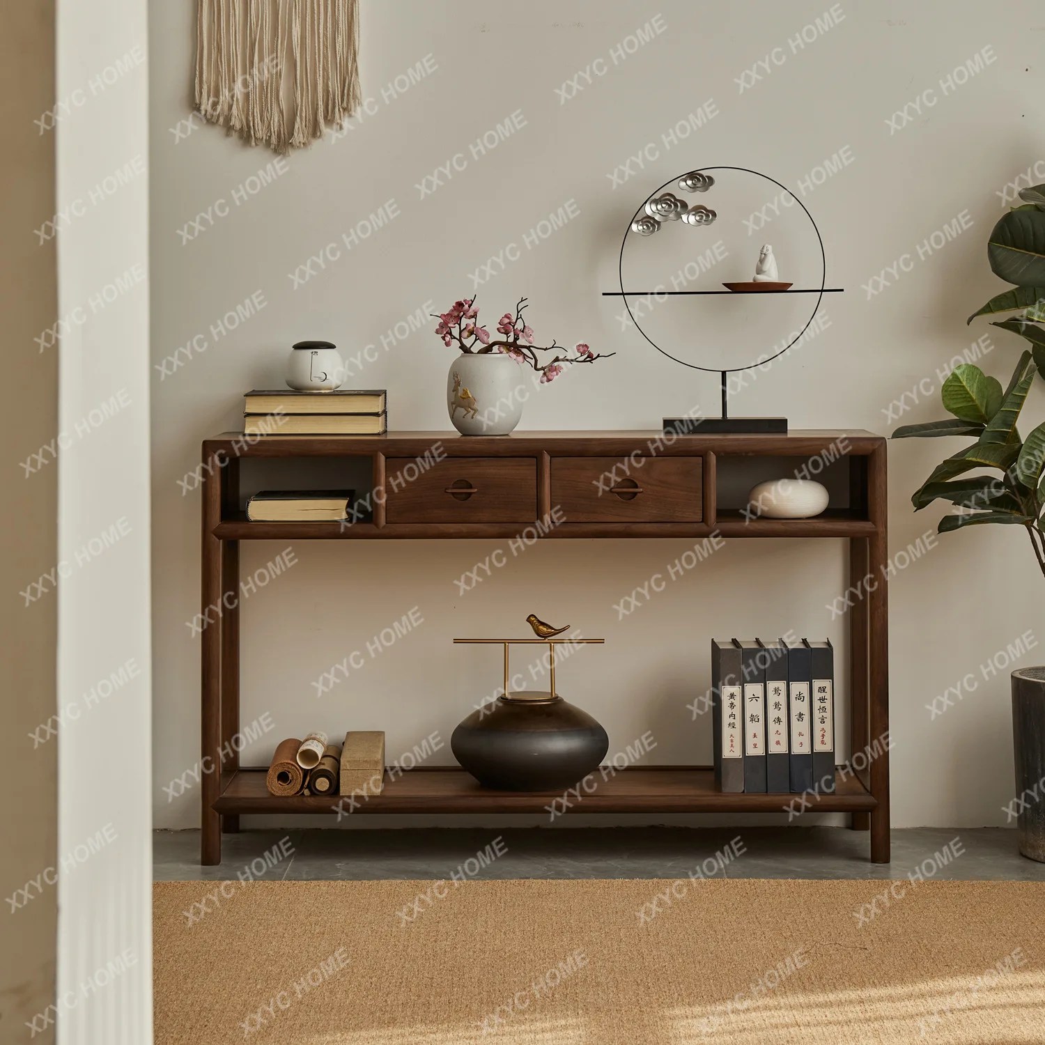 LXNew Chinese-style solid wood entrance desk, a few old elm entrance desk next to the strip case