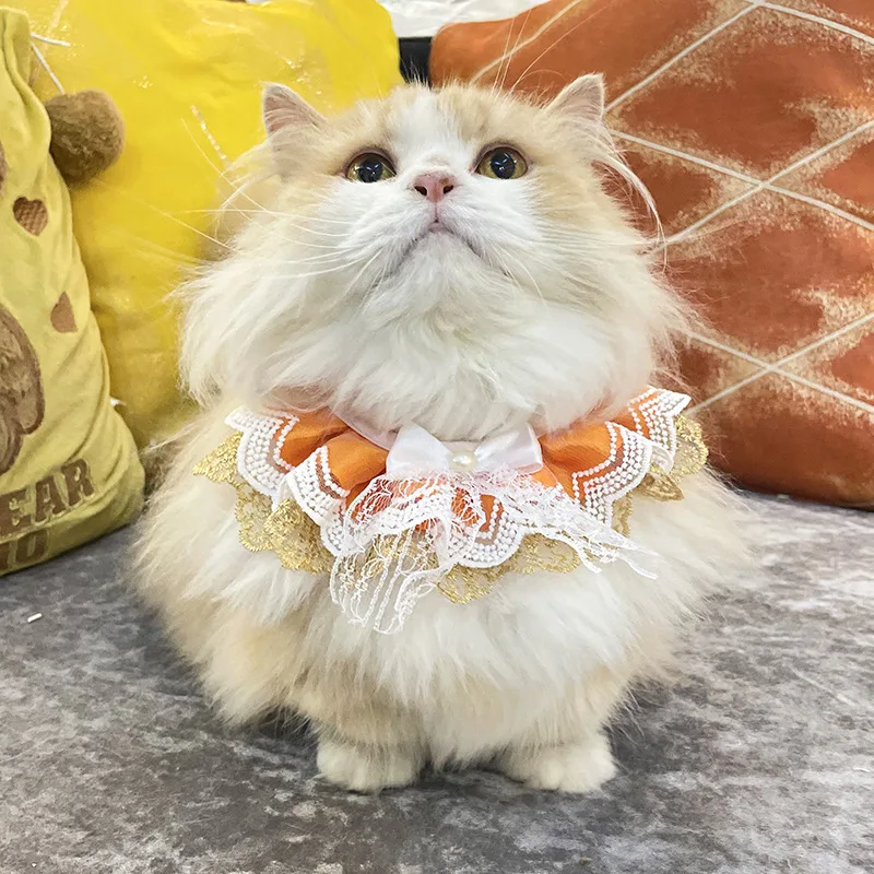 Cute Lace Bow Pet Scarf Adjustable Cat Dog Bibs Cat Flower Collar Drool Towel Neckerchief Bandanas Necklace Necktie Strap Scarf