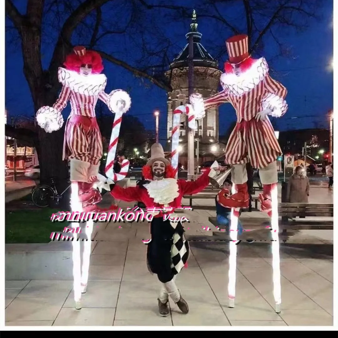 Bar April Fool's Luminous clothing Clown Dress Glowing Stilts Couple Performance Dress GOGO Striped Clown Dress