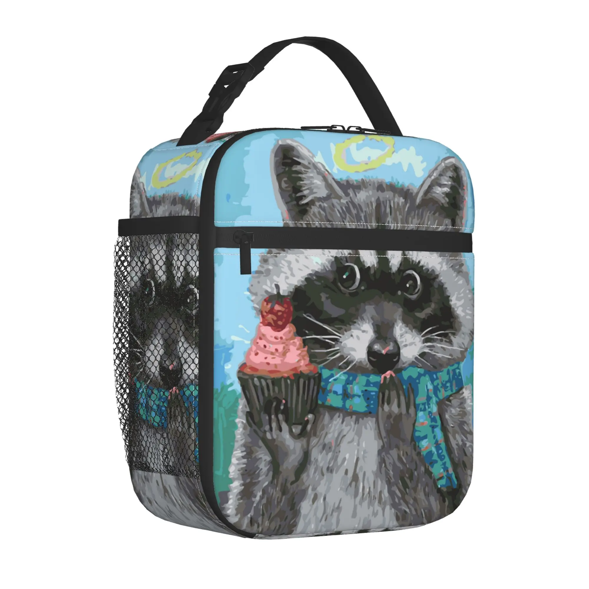 Little Raccoon Eat Cupcake Lunch Bag Funny Lunch Box for Girls Boys Insulated Lunch Bag for Shcool Picnic Food Bag One Size