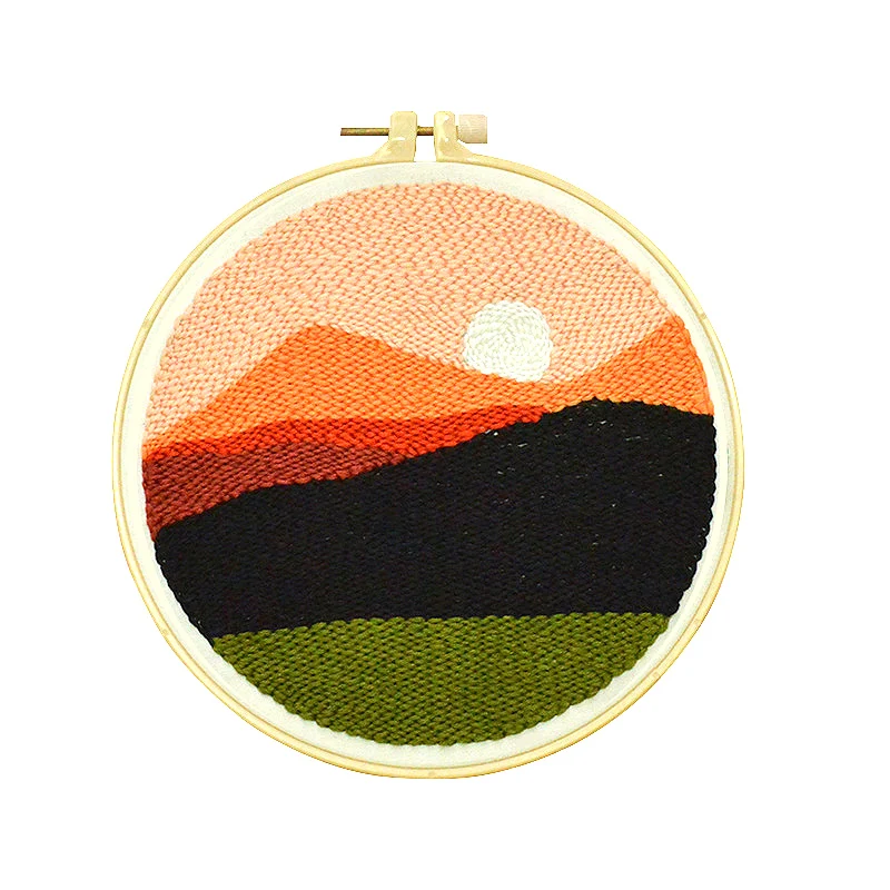 DIY Scenery Sunset Sunrise Mountain Oil Painting Artwork Handmade Poke Punch Embroidery Cross Stitch Kit For Women Beginner