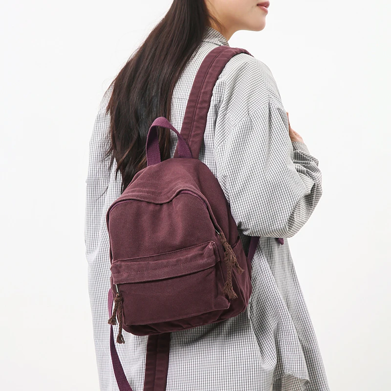 100% Cotton Small Backpacks Women Solid Canvas Little Leisure Or Travel Bags Cute Cloth Child School Bags Shoulder Green Package