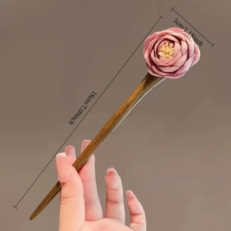 Rosa Haarstab aus Rosenholz im chinesischen Stil, Damen-Haarclip im Retro-Hanfu-Qipao-Stil, Kopfschmuck, Haaraccessoire, Haarnadel – Detail 4