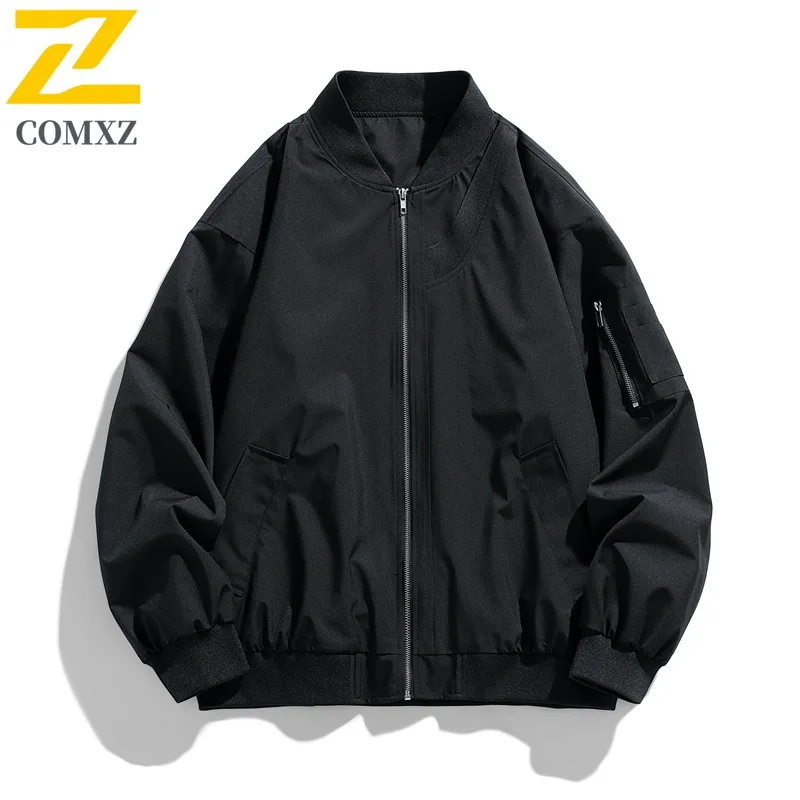 

COMXZ Solid Color Versatile Jacket Men's Pilot Style Workwear Outdoor Sports Baseball Design Oversized Casual Lightweight Coat