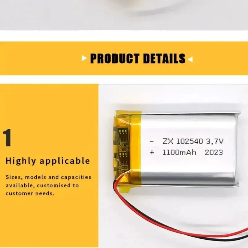 102540 Li-Polymer Battery 3.7V 1100mAh Lithium Polymer Batteries for Gps Locator MP3 Player Bluetooth Headset Hair Straightener