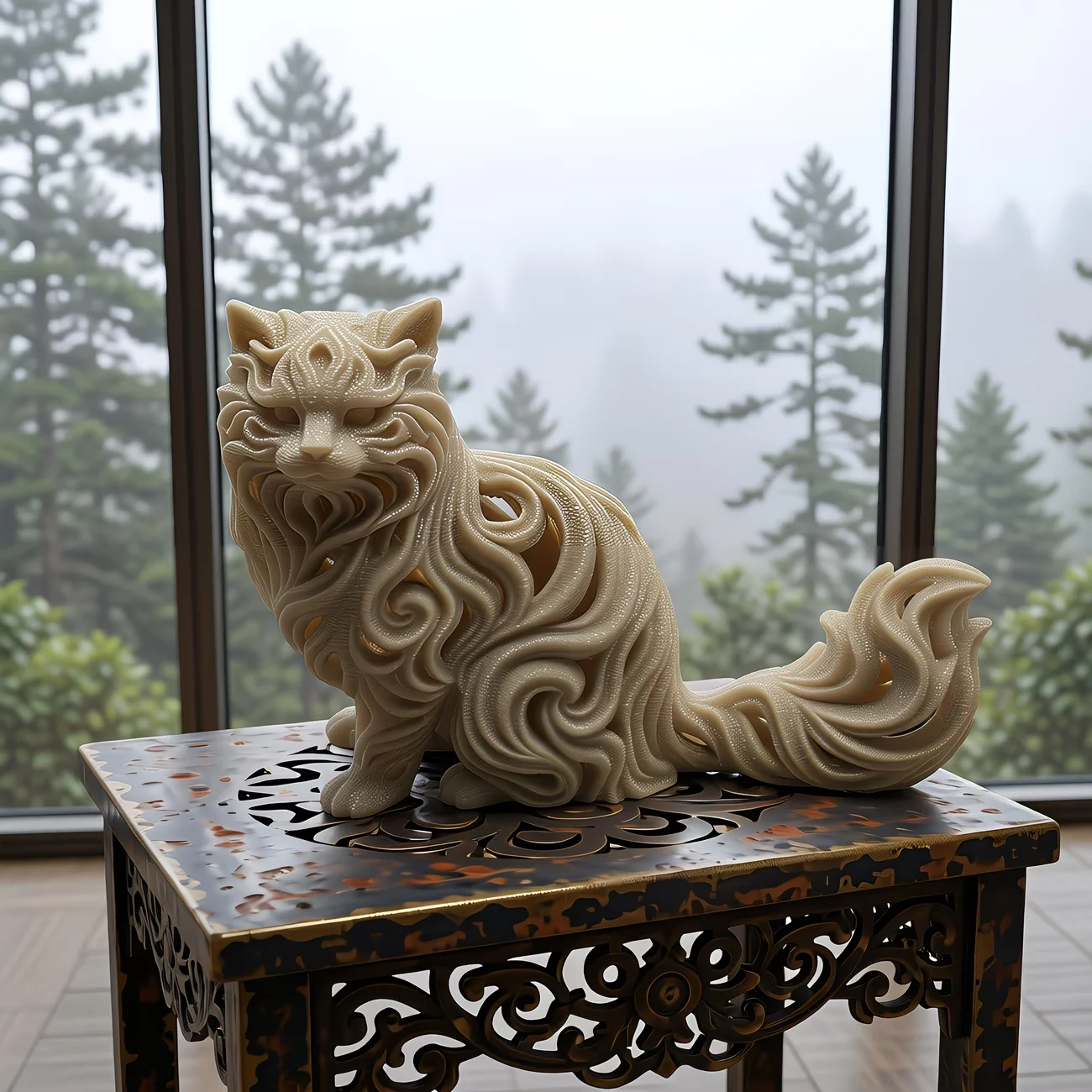 Hollowed-Out Three-Dimensional Persian Cat Elegant Desktop Ornament, Rich Textured Sculpture Decoration