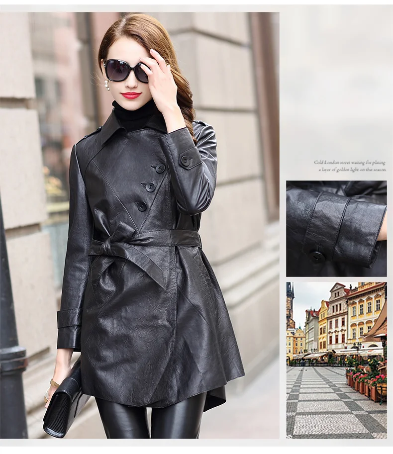 

2023 Women Genuine Leather Jacket Long Slim Natural Sheepskin Coat Autumn Winter Real Leather Trench Coats HQ18YWD8007A