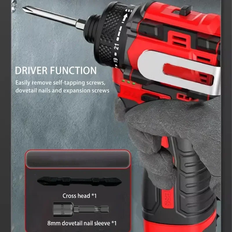 Brushless Electric Drill Cordless Percussion Screwdriver Lithium Ion Battery Household Portable Handheld Power Tool