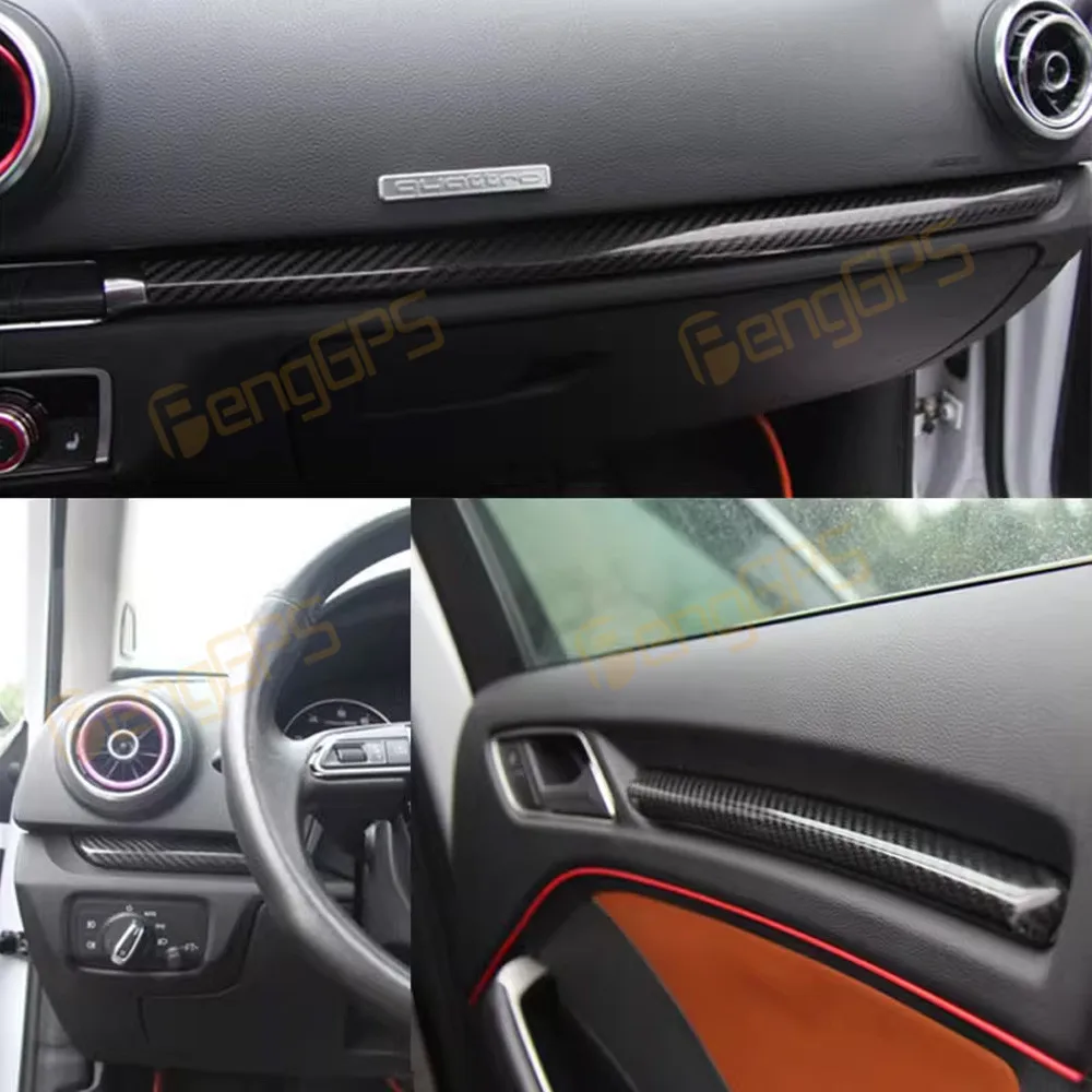 

For Audi A3 2014-2020 Carbon Fiber Interior Central Control Panel Carbon Fiber Strip Door Modification