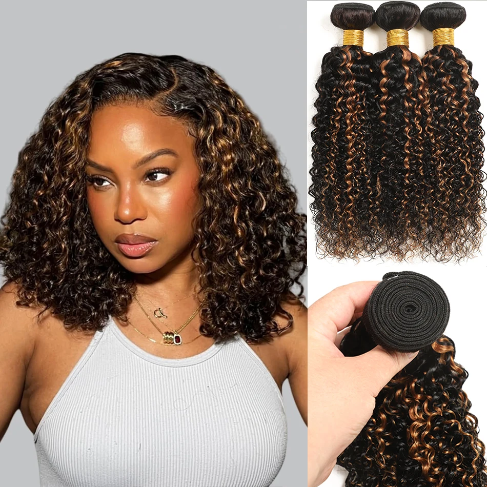 100% Mongolian Kinky Curly 3 Bundles P1B/30 99J 4C Highlight Ombre Afro Curly Weave 3 Bundles Ombre Human Hair Bouncy Curly Hair