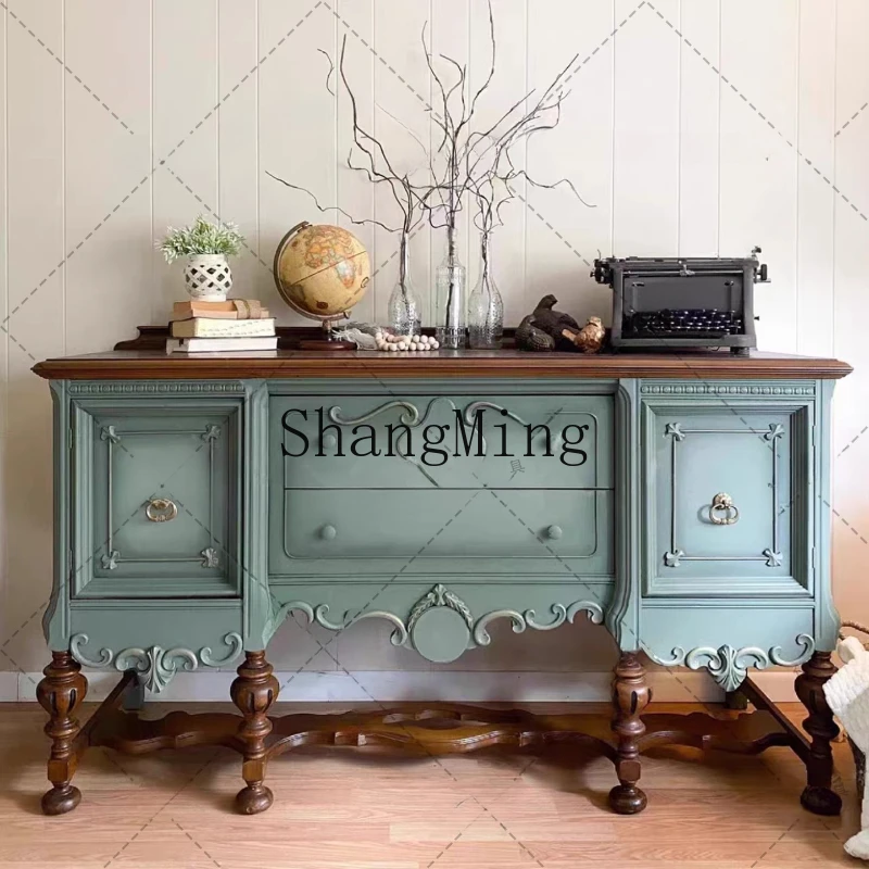 

FG retro solid wood dining side against the wall integrated locker living room decoration porch storage rack