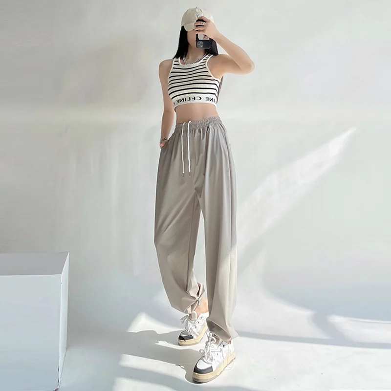 

Нейлоновые быстросохнущие солнцезащитные брюки2025Женские летние тонкие свободные драпированные брюки Оптовая продажа повседневных широких брюк от Yiwu