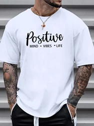 Mannen 100% katoen zomer casual loszittende positieve print ronde hals korte mouwen T-shirt Casual Brief Patroon Tops Zomer