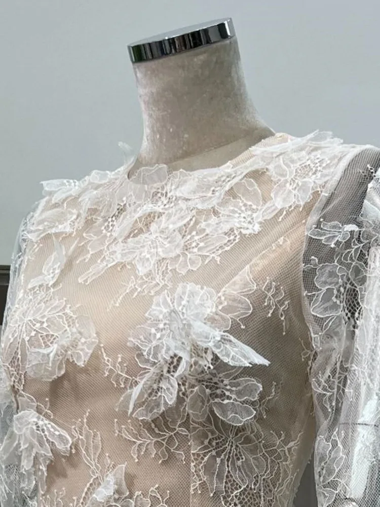 DFDG Vestido de encaje con volantes y bordado floral vintage para mujer con dobladillo ondulado plisado Retro Boho Chic 2025 Primavera Verano Vestido de fiesta informal