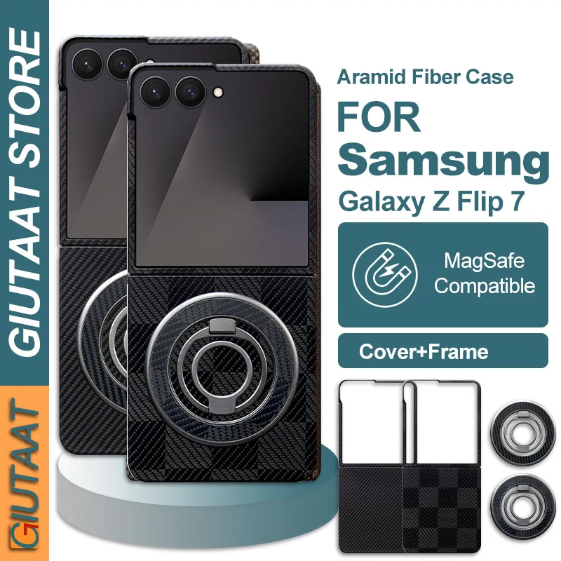 Real Aramid Carabon Fiber Case For Samsung Galaxy Z Flip 7 Kevlar Aramid Magsafe Magnetic Phone Case Ultra-thin Luxury Cover
