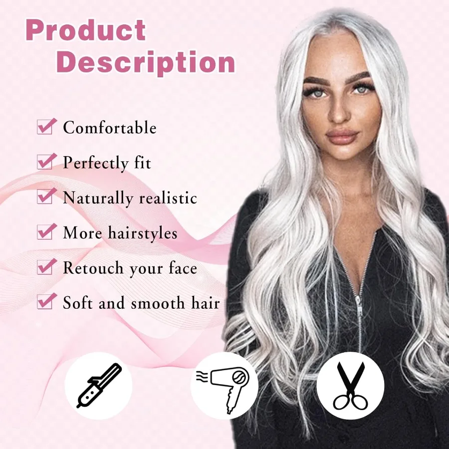 Długa, falowana peruka syntetyczna typu lace front dla kobiet, 66 cm, odporna na ciepło, z przedziałkiem na środku, o naturalnym wyglądzie.