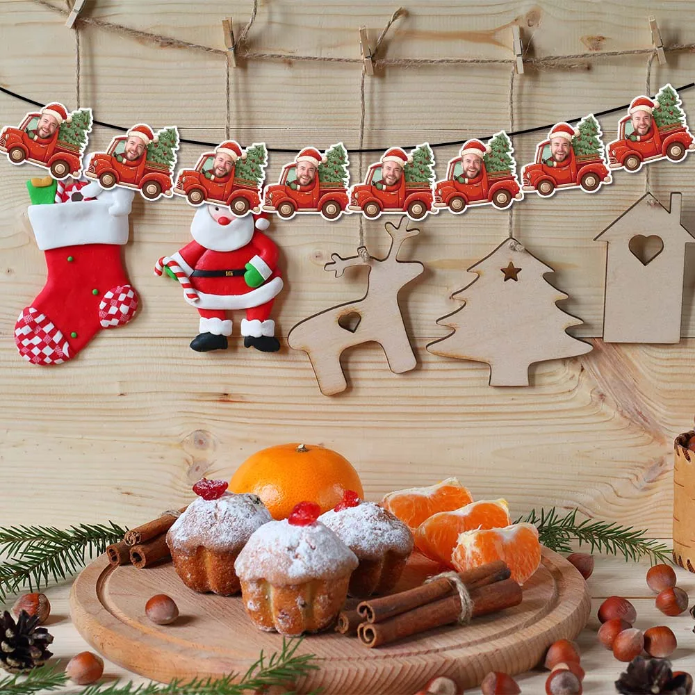 Maßgeschneiderte Weihnachtsbaum-Auto-Muster, Gesicht, Fotopapier, Banner, Geschenkaufkleber und Kuchen-Plugin-Set, Party-Geschenk, dekorative Aufkleber