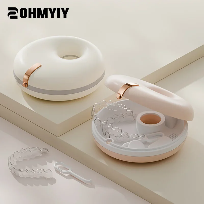 

Portable Simple Style Denture Storage Box Doughnut Design Braces Retainer Dental Braces Organizer Practical Storage Solution